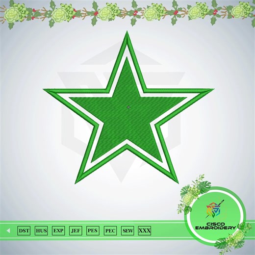 Green Star Design | Classic Five Point Star Stitch File | Machine Embroidery Pattern - Etsy