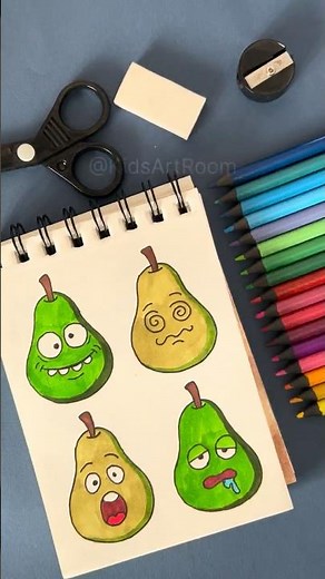 Funny Pear Faces Drawing 🍐😂 | Cute Fruit Expressions | Easy Kawaii Fruit Art for Kids & Beginners