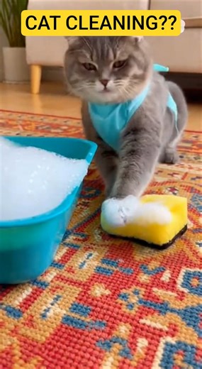 Cat Washing the Carpet Like a Human 😹 #short