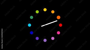 Animated rainbow palette clock illustration with animated second hand and dots