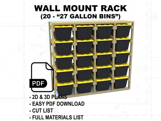DIY 27 Gallon Bin Wall Mount Storage Rack - 20 Units - Etsy