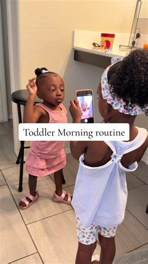 Toddler morning routine 🤍 Mila says she doesn’t like school… but the playground is her favorite part 😂 Mir on the other hand LOVES school. And the ending with Mila trying to take Miracle’s pictures melted me 🥹