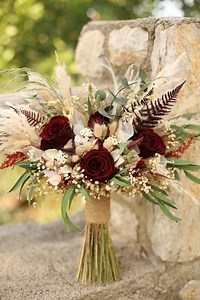 Burgundy Rose Bridal Bouquet | Dried Boho Wedding Flowers - Etsy