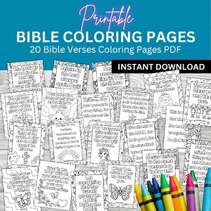 Bible Verse Coloring Pages, Printable PDF, 20 Bible Verses with Cute Coloring