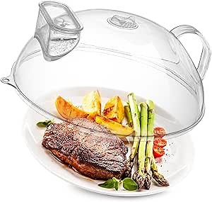 WENWELL Microwave Splatter Cover with Water Steamer,Protect Food Splashes,Dish Bowl Plate Serving Lid with Handle,BPA-Free,Clear Safe Plastic,Microwave Cover for Food,10 Inch