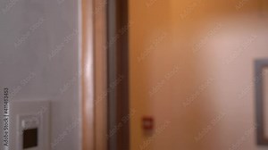 Alien nods head approvingly and enters the room, close up. Man in alien costume came to fancy dress party. Actor plays in science fiction movie or theater production.