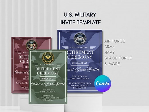 Military Retirement Ceremony Invitation Template | Army, Air Force, Navy, Space Force & More! | Editable in Canva | Digital Download - Etsy