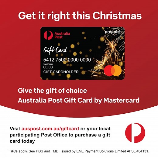 Not sure what to buy? An AusPost Gift Card is the ultimate Christmas gift, accepted anywhere Mastercard is! #ChristmasMadeEasy #AusPost #GiftCardMagic #PerfectGift #HolidayJoy #MastercardAccepted #FestiveGifting #AusPostGiftCard #GiftIdeas #Xmas2025 | Australia Post | Facebook