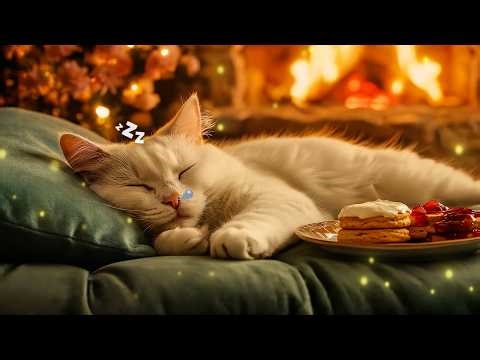 12 Hours of Cat Music 🌸 Cat Deep Sleep Piano for Healing Rest 🔥 Warm Fireplace for Peaceful Calm 😻