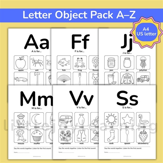 Letter Object Pack A–Z | Preschool Alphabet Learning With Real Objects | No Prep Black & White Printable - Etsy