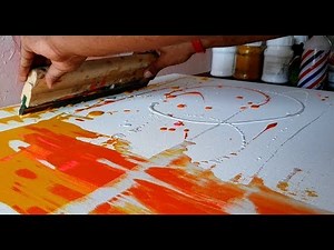 Easy Abstract Painting / Using Rubber Squeegee & Fluid Acrylics / Satisfying / DIY / Demonstration