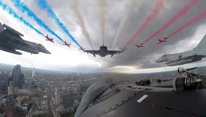 Incredible footage inside Typhoon's cockpit shows flypast over London