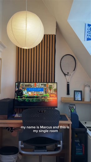 Dorm Therapy | tiny dorm, genius layout ✨ Marcus used vertical space so smartly — hanging light instead of a floor lamp = more space + instant vibe. ... | Instagram