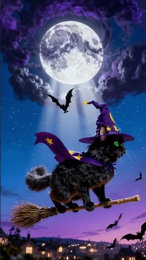 The Midnight Witch Cat — Halloween Magic in the Moonlight 🌕🍬