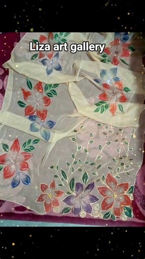 MashAllah Beautiful hand painted 🖌️ Dupatta design #viral #art #flowertypes