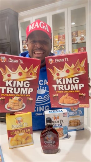 White liberals are so racist! One just inboxed me and said " Trump don’t eat fried chicken because he hates Black people and their culture " But they say MAGA is racist My New King Trump Chicken and Pancakes are the best! They Taste good and make the No King Protesters lose their minds! Its a win - win situation Link to order is in the comment section! Yes I have Gluten Free Options !! | Terrence K Williams