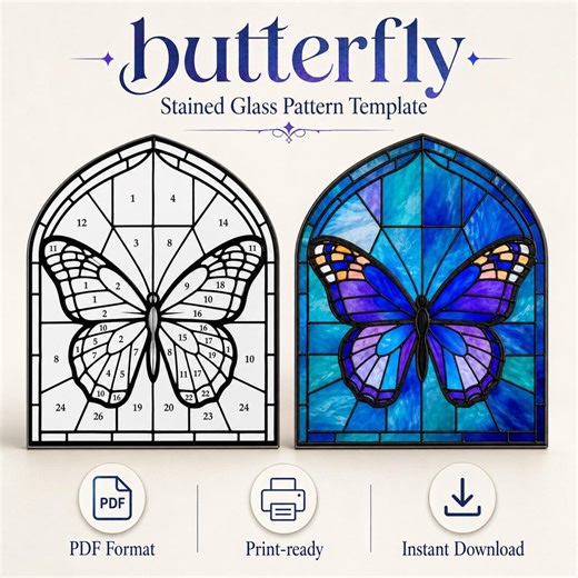 Butterfly Stained Glass Window Pattern | Symmetrical Suncatcher Template (PDF Download) - Etsy