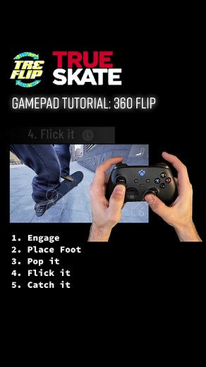 TRUE SKATE Gamepad Tutorial: 360 Flip. Physics controls other options. Do you place your front foot back for a tre flip? #skateboarding #trueskate #truecontrol #treflip #360flip