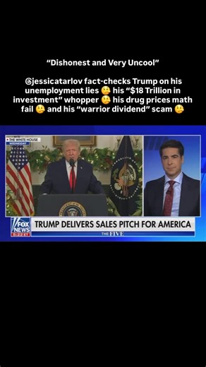 The Tennessee Holler on Instagram: "“Dishonest and Very Uncool” @jessicatarlov fact-checks Trump on his unemployment lies 🤥 his “$18 Trillion in investment” whopper 🤥 his drug prices math fail 🤥 and his “warrior dividend” scam 🤥"