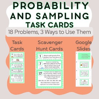 Probability and Sampling Task Cards, Scavenger Hunt, Google Slides, Mean, Median
