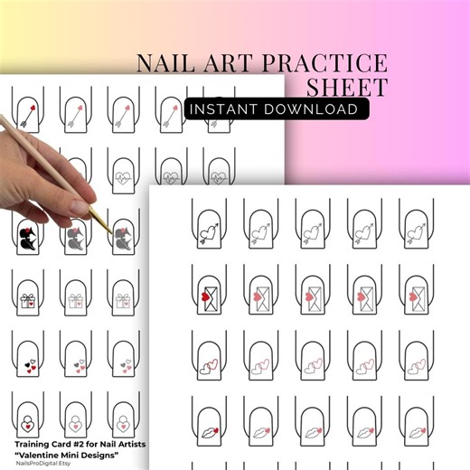 Valentine's Day Nail Art Practice Sheets | Minimalist Line Designs (digital Download) - Etsy