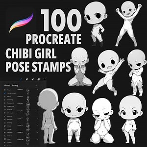 100 Procreate Chibi Girl Pose Stamps, Cute Anime Pose Brushes, Kawaii Character Base, Manga Sketching Stamps, Chibi Figure Base - Etsy