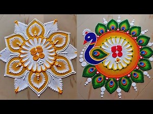 2 new Peacock multi colored rangolis/Satisfying Sand Art/Relaxing Rangoli Video/satisfying video