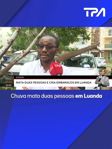 Chuva mata duas pessoas em Luanda Desde as primeiras horas da madrugada de ontem, Luanda enfrentou chuvas intensas acima da média, deixando rastros de destruição pela cidade. Árvores caídas, pedras espalhadas pelas estradas e veículos arrastados pelas águas são algumas das consequências registadas. O Serviço de Protecção Civil e Bombeiros, confirmou duas mortes e um ferido. #chuva #pessoas #luanda #serviço #protecção #civil #bombeiros #ferido | Televisão Pública de Angola - TPA "Oficial"