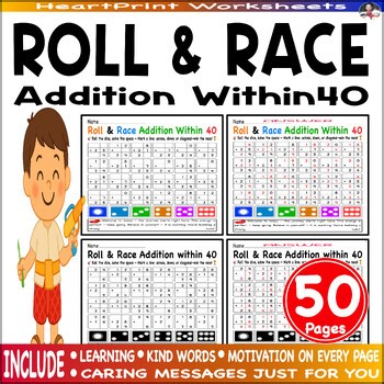 Roll and Race Math Dice Games - Addition Within 40 Fact Fluency   Think Try Win