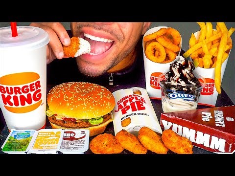 ASMR | BURGER KING CHEESEBURGER CHICKEN NUGGETS ONION RINGS FRIES OREO CHEESECAKE | EATING SHOW MUKB