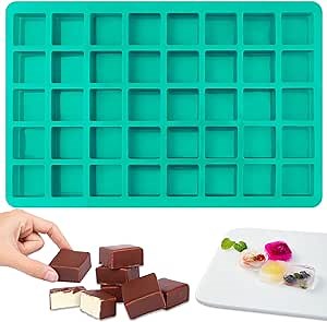 Sakolla Square Chocolate Mold, 40 Cavities Silicone Cube Mold for Chocolate, Candy, Caramel, Ice Cubes, Ganache, Gummy