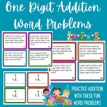 Addition One-Digit Word Problems Task Cards | Basic Addition Practice