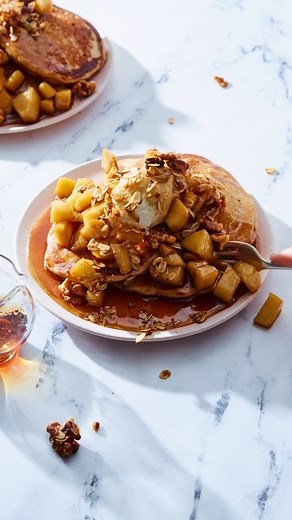 A pancake breakfast is always a good idea, but Martha Stewart & Marley Spoon's Gingerbread Pancakes with Walnut Granola Maple-Glazed Apples and Mascarpone makes it even better. Enjoy these seasonal flavors with a meal kit delivery that includes all the ingredients. Just stir, pour, flip, and stack! Order now: http://bit.ly/2V9p5Mr | Martha Stewart