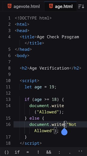 If else in Javascript Code #coding #frontendcourse #htmlcss #ifelse #javascript #learntocode #shorts
