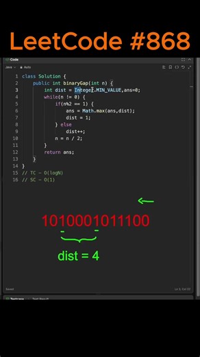 Daily LeetCode 868 Binary Gap #shorts #leetcode #dsa #coding