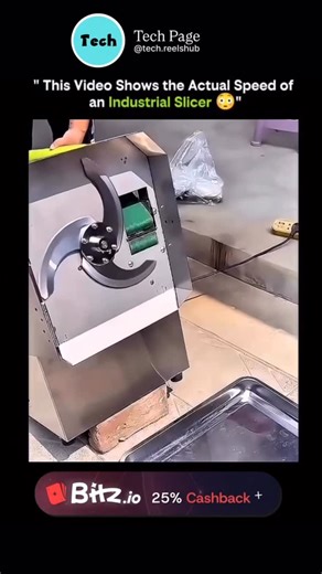 Tech page on Instagram: "This video reveals the true speed of an industrial slicer, showing how powerful motors and razor-sharp blades work together to cut materials with extreme precision in a matter of seconds. Designed for high-volume production, the machine operates at remarkable speeds while maintaining accuracy and consistency, making tasks that would take hours by hand almost instantaneous. The footage highlights not only the slicer’s efficiency but also the importance of safety and engin