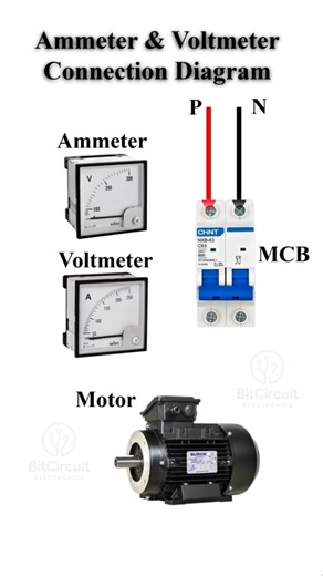 Ammeter & Voltmeter Connection Diagram. #bitcircuit06 #shorts #viral