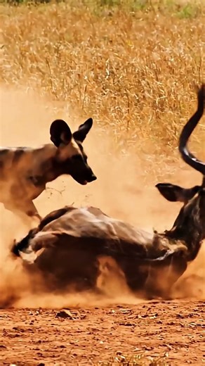 Wild Dog Runs Full Speed and Trips Kudu! 🐾💨