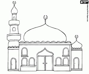 Mosque with domes and minaret coloring page printable game