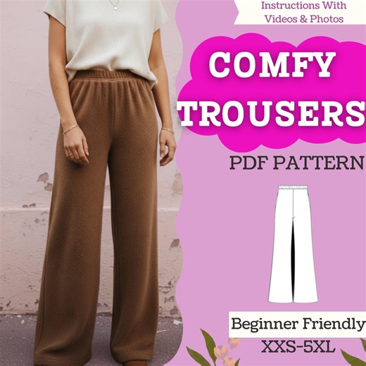 Wide-leg Knit Pants Sewing Pattern PDF | Palazzo Trousers, Floor-length, Elastic Waist | Instant Download | Multi-size | Beginner Friendly - Etsy