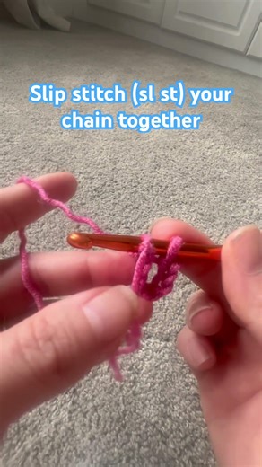 Step 6: Easy way to learn to crochet - Slip stitch (sl st) your chains together