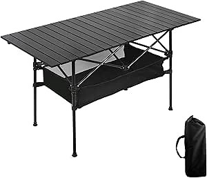 Portable Outdoor Camping Table Large for 2-6 Person Stable & Sturdy Foldable Camp Table with Aluminum Roll Up Tabletop and Carry Bag for Picnic, Travel, BBQ