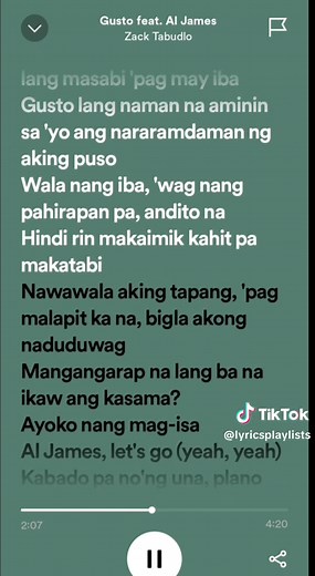 Gusto - Zack Tabudlo ft Al James 🎶 #spotifylyrics #fullsong #fyp #Lyrics_Playlists #opmsongs