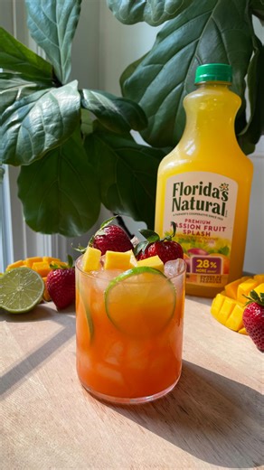 Mocktail Girlie | Tori Stobinski on Instagram: "Let’s make a Fruit Punch Mocktail! 🍓🍋‍🟩🥭 I partnered with @floridasnatural to give this fruit punch inspired mocktail. The Passion Fruit Splash gives a bold, tropical twist that’s naturally delicious and refreshingly tart. #ad It’s like an exotic flavor in every sip and this mocktail is almost too pretty to drink (but go ahead and drink it all!) Here’s how to make it! I muddled strawberries, mango, and lime juice then strained it into a glass w