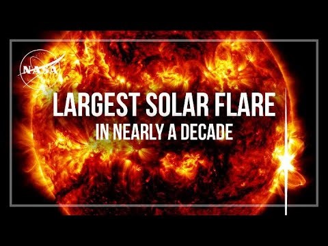 Sun Releases Largest Flare in Nearly a Decade | NASA Goddard FriendsofNASA.org: On May 14, 2024, the Sun emitted a strong solar flare. This solar flare is the largest of Solar Cycle 25 and is classified as an X8.7 flare. X-class denotes the most intense flares, while the number provides more information about its strength. A solar flare is an intense burst of radiation, or light, on the Sun. Flares are our solar system’s most powerful explosive events. Light only takes about 8 minutes to travel 