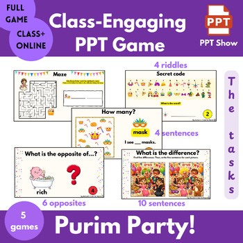 Purim Interactive Game for ESL– 6th Grade | PowerPoint Party Activity & Learning