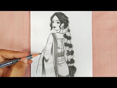 How to Draw a Traditional Girl in Saree✨ | Easy Step by Step Tutorial