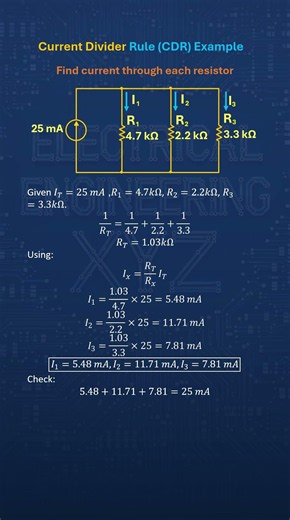 25 mA Current Split in 4.7k, 2.2k and 3.3k Resistors #Shorts