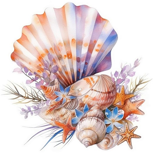 14 Floral Seashells Clipart, Sea Shells Images, Printable Watercolor Clipart, High Quality JPG, Commercial Use, Paper Crafts, Junk Journals - Etsy