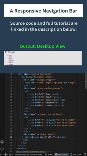 How to Create Responsive Navigation Bar using HTML and CSS #htmlcss #responsivedesign #htmltutorial